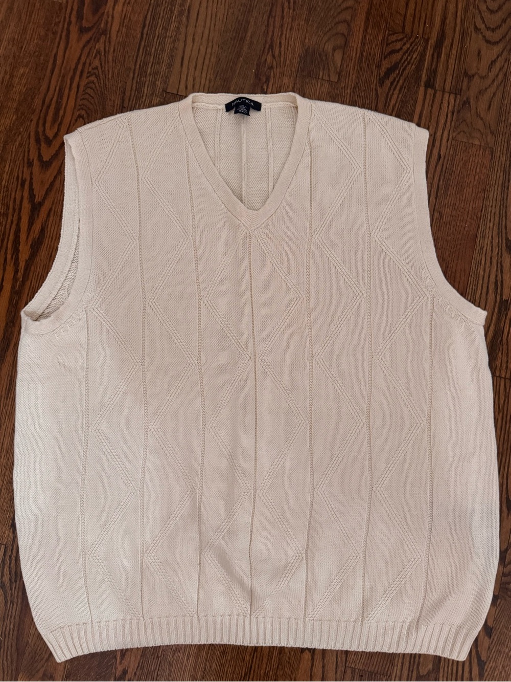Nautica Men's Cream V-Neck Cable Knit Sweater Vest